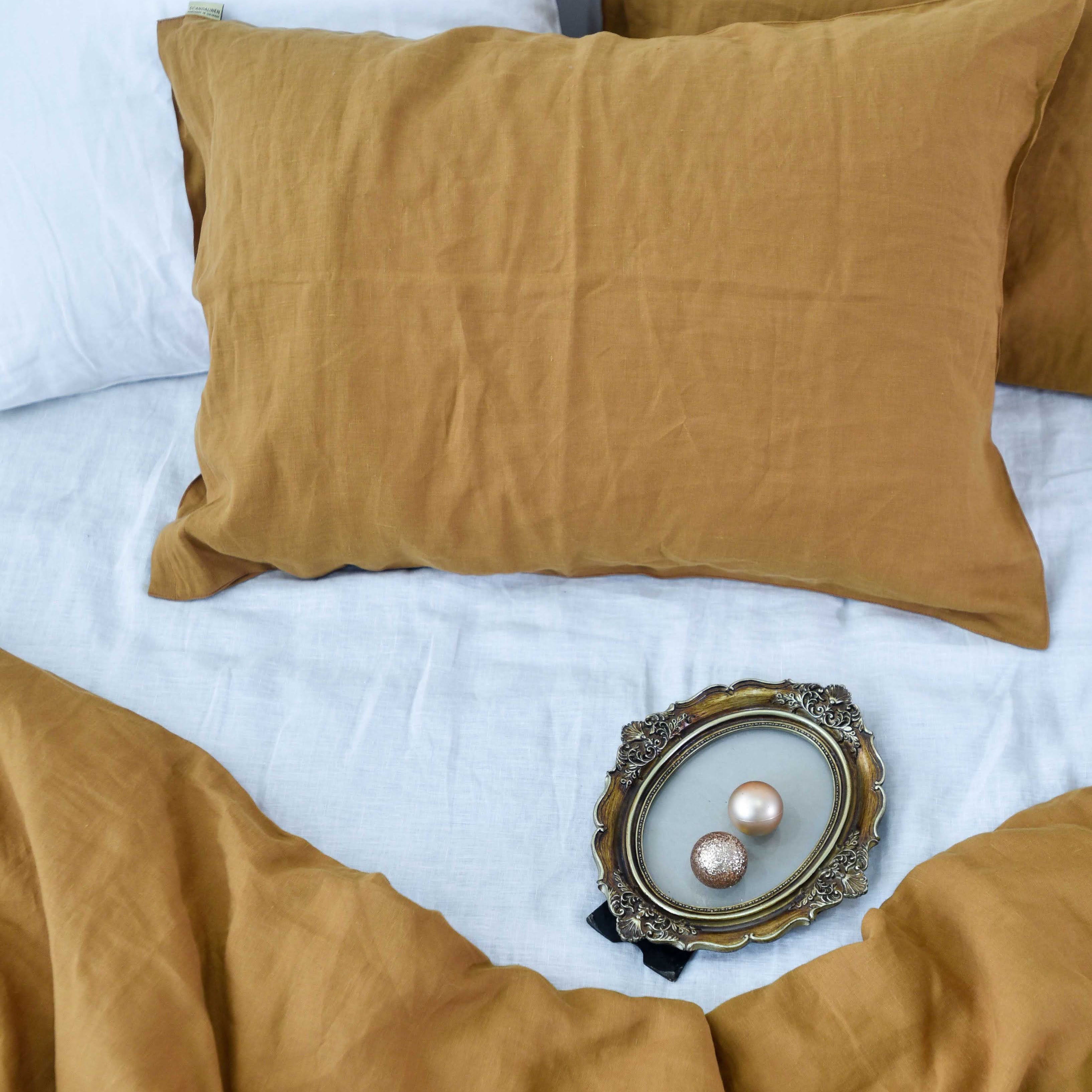 Goldenrod French Linen Fitted Sheet + 2 Pillowcases Set - Plain Dyeing 38