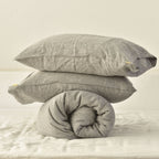Gray French Linen Duvet Cover+2 Pillowcases Set - Yarn Dyeing 40
