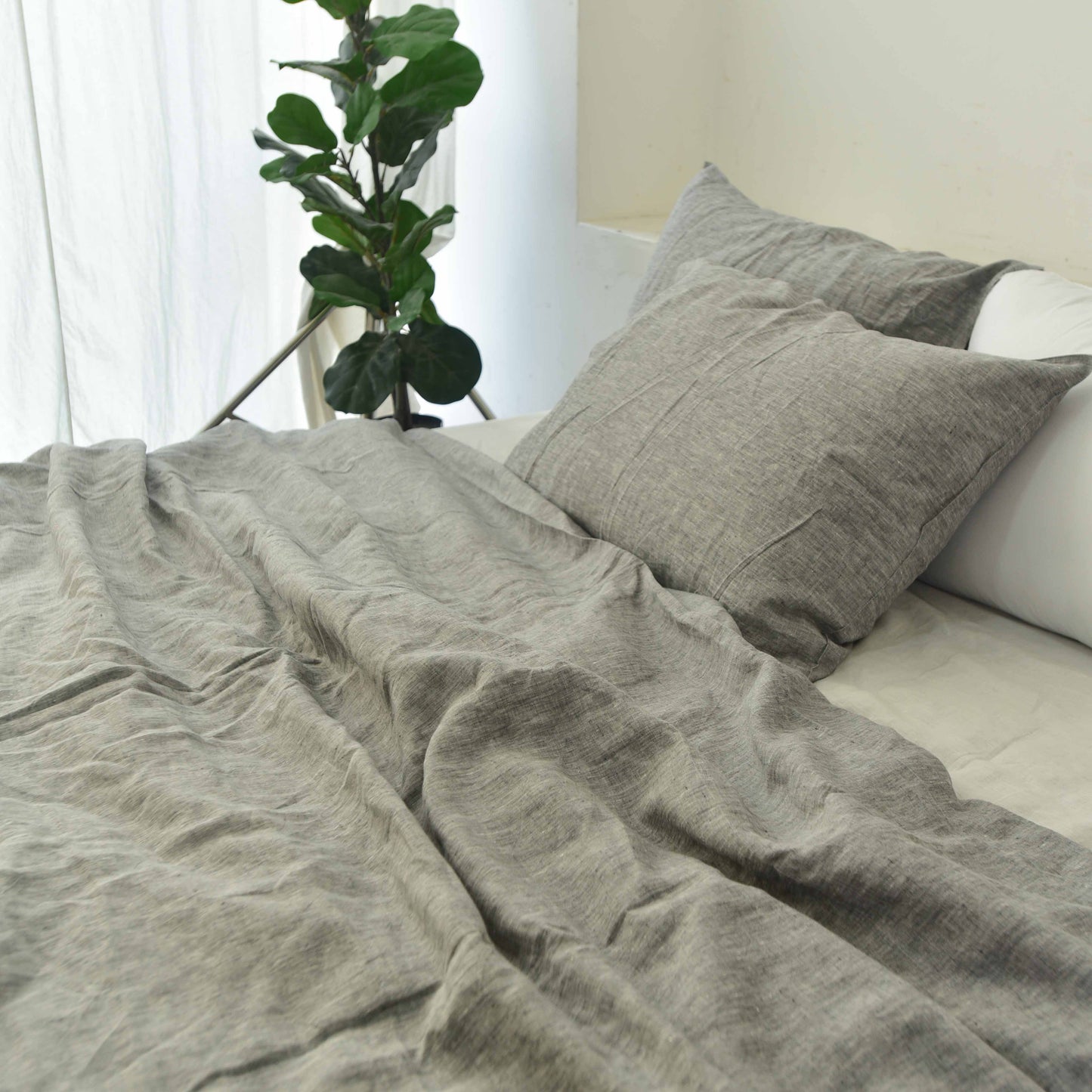 Gray French Linen Fitted Sheet - Yarn Dyeing 40