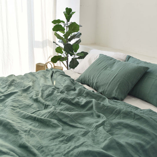 Green French Linen Pillowcase - Plain Dyeing 25