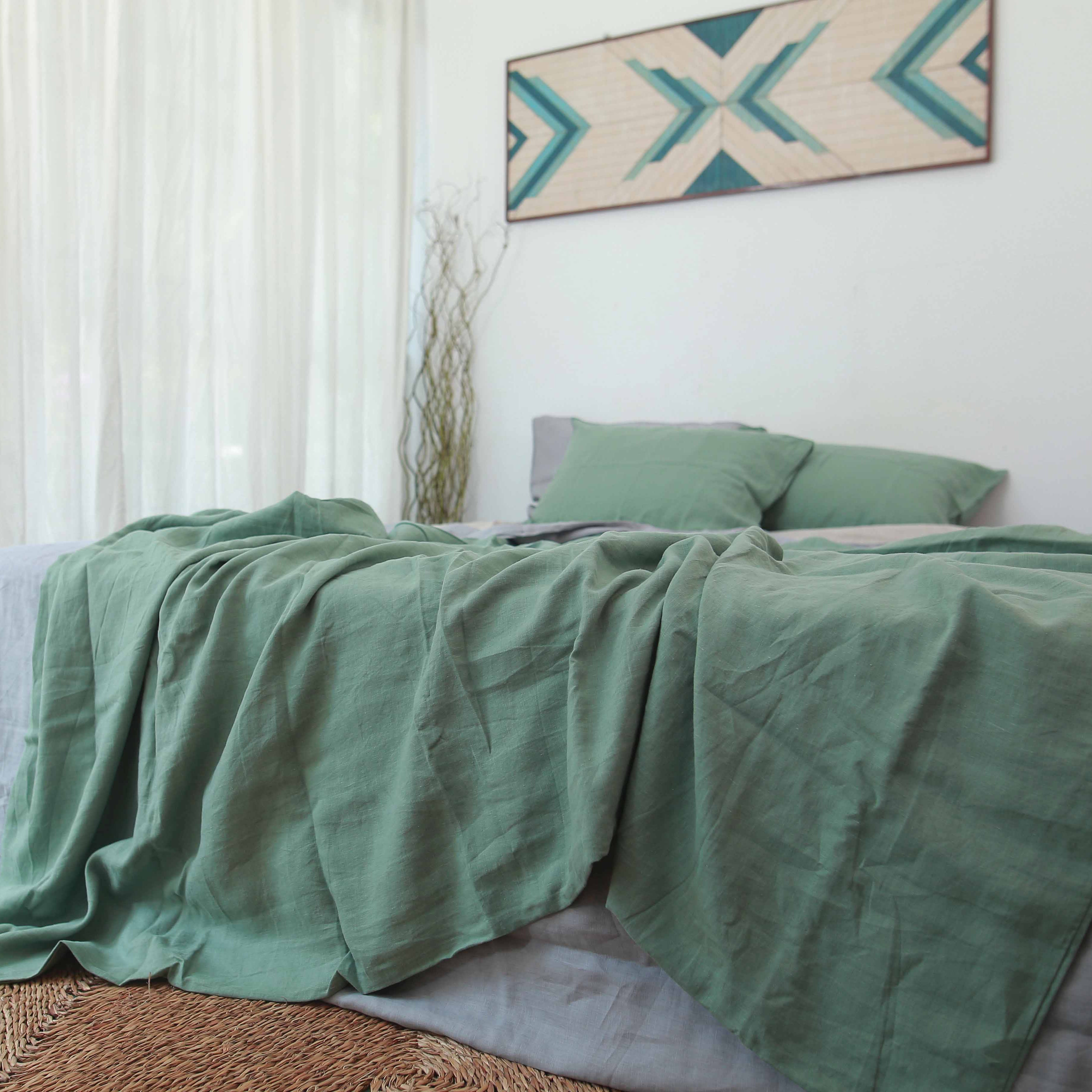 Green French Linen Duvet Cover - Plain Dyeing 25