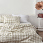 Coffee Striped French Linen Bedding Sets (4 pieces) - Yarn Dyeing