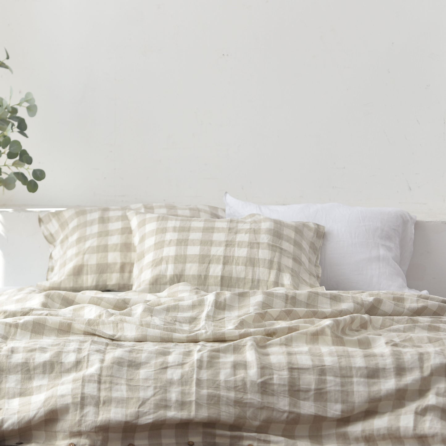Grid French Linen Duvet Cover+2 Pillowcases Set - Yarn Dyeing 58