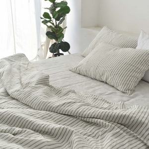 Ivory Striped French Linen Bedding Sets (4 pieces) - Yarn Dyeing