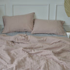 Light Brown French Linen Duvet Cover+2 Pillowcases Set - Plain Dyeing 17