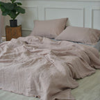 Light Brown French Linen Fitted Sheet + 2 Pillowcases Set - Plain Dyeing 17