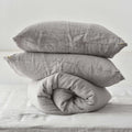 Light Gray French Linen Duvet Cover+2 Pillowcases Set - Yarn Dyeing 46