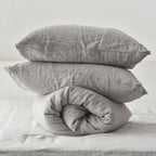 Light Gray French Linen Duvet Cover+2 Pillowcases Set - Yarn Dyeing 46