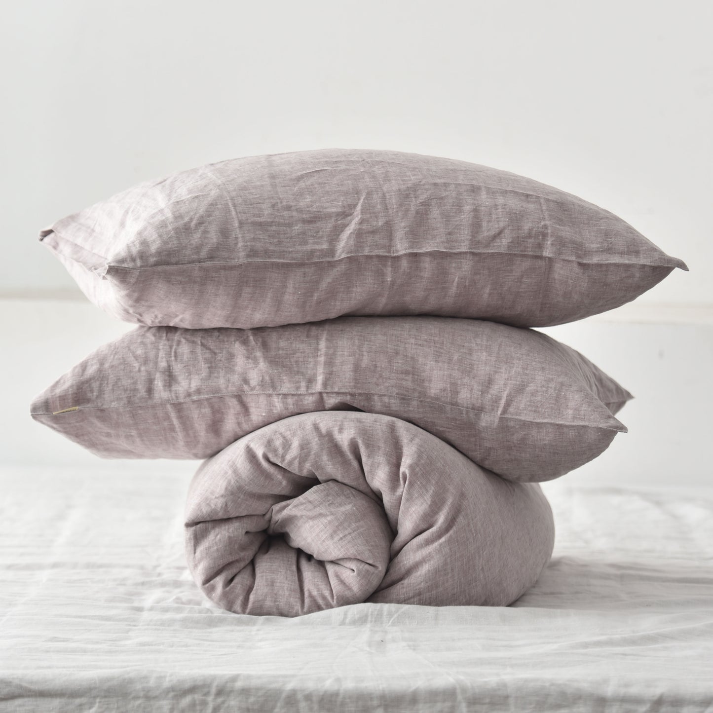 Light Purple French Linen Duvet Cover+2 Pillowcases Set - Yarn Dyeing 47