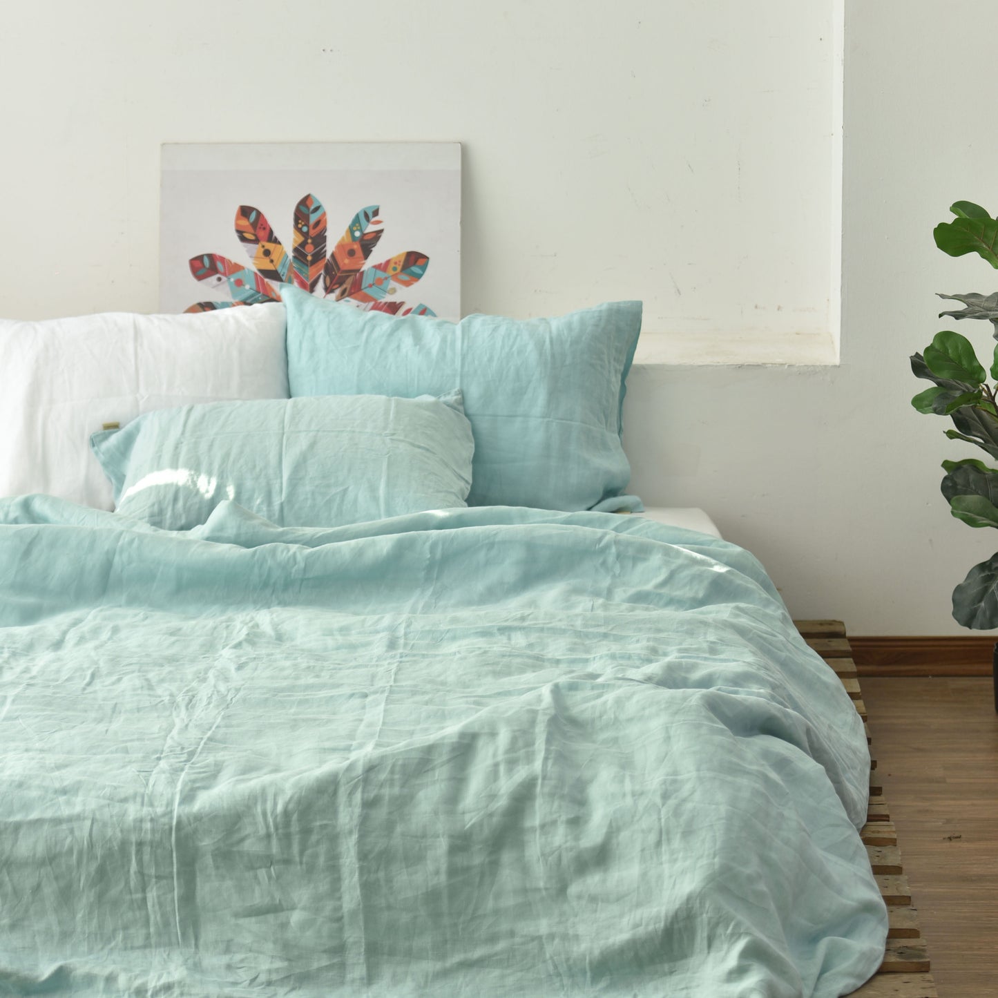 Mint French Linen Fitted Sheet - Plain Dyeing 32