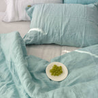 Mint French Linen Fitted Sheet + 2 Pillowcases Set - Plain Dyeing 32