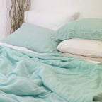 Mint French Linen Fitted Sheet + 2 Pillowcases Set - Plain Dyeing 32