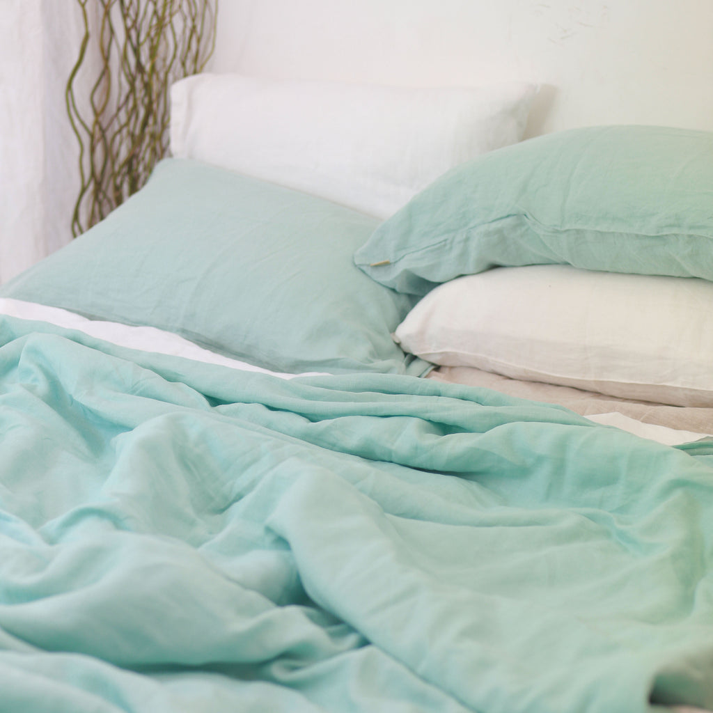 Mint French Linen Duvet Cover - Plain Dyeing 32
