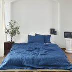 Navy French Linen Bedding Sets (4 pieces) - Plain Dyeing
