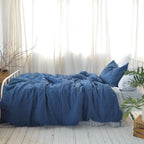Navy French Linen Fitted Sheet - Plain Dyeing 12