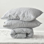 Navy Striped French Linen Duvet Cover+2 Pillowcases Set - Yarn Dyeing 50