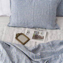 Load image into Gallery viewer, Navy Striped French Linen Duvet Cover+2 Pillowcases Set - Yarn Dyeing 50
