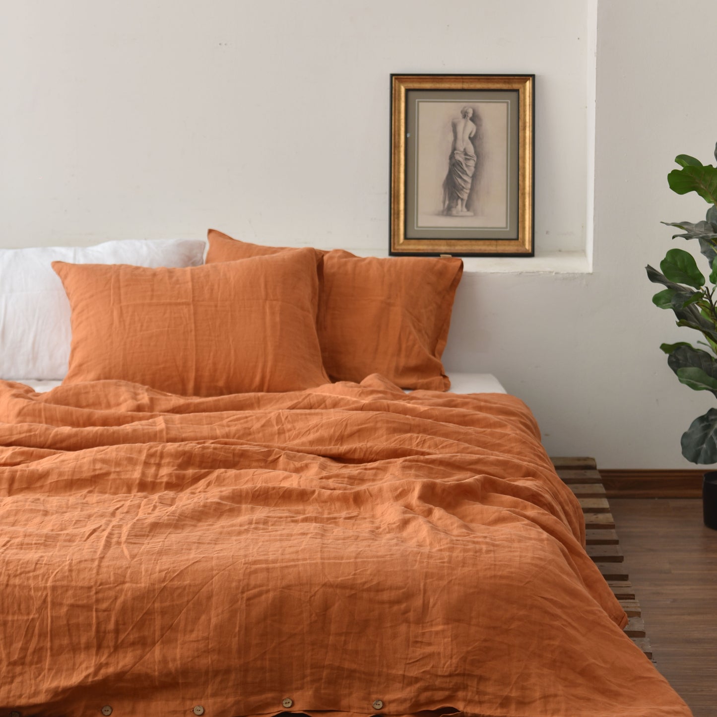 Light Brown French Linen Bedding Sets (4 pieces) - Plain Dyeing
