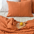 Orange French Linen Duvet Cover+2 Pillowcases Set- Plain Dyeing 37