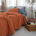 Orange French Linen Fitted Sheet + 2 Pillowcases Set - Plain Dyeing 37