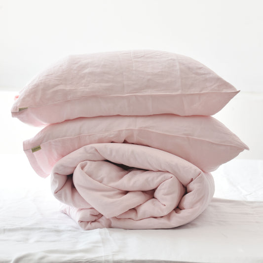 Peach French Linen Duvet Cover+2 Pillowcases Set- Plain Dyeing 01