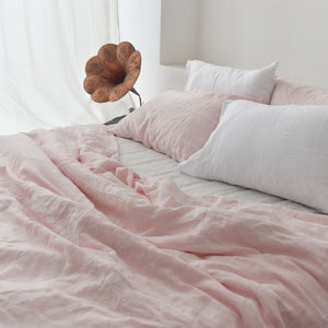 Peach French Linen Fitted Sheet + 2 Pillowcases Set - Plain Dyeing 01