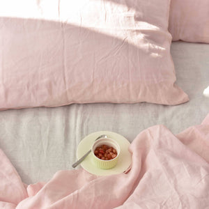 Peach French Linen Duvet Cover+2 Pillowcases Set- Plain Dyeing 01