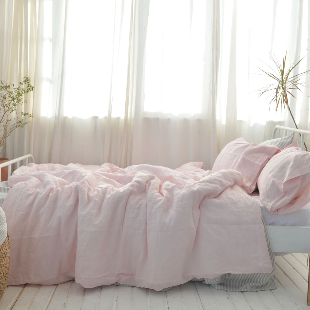 Peach French Linen Fitted Sheet - Plain Dyeing 01