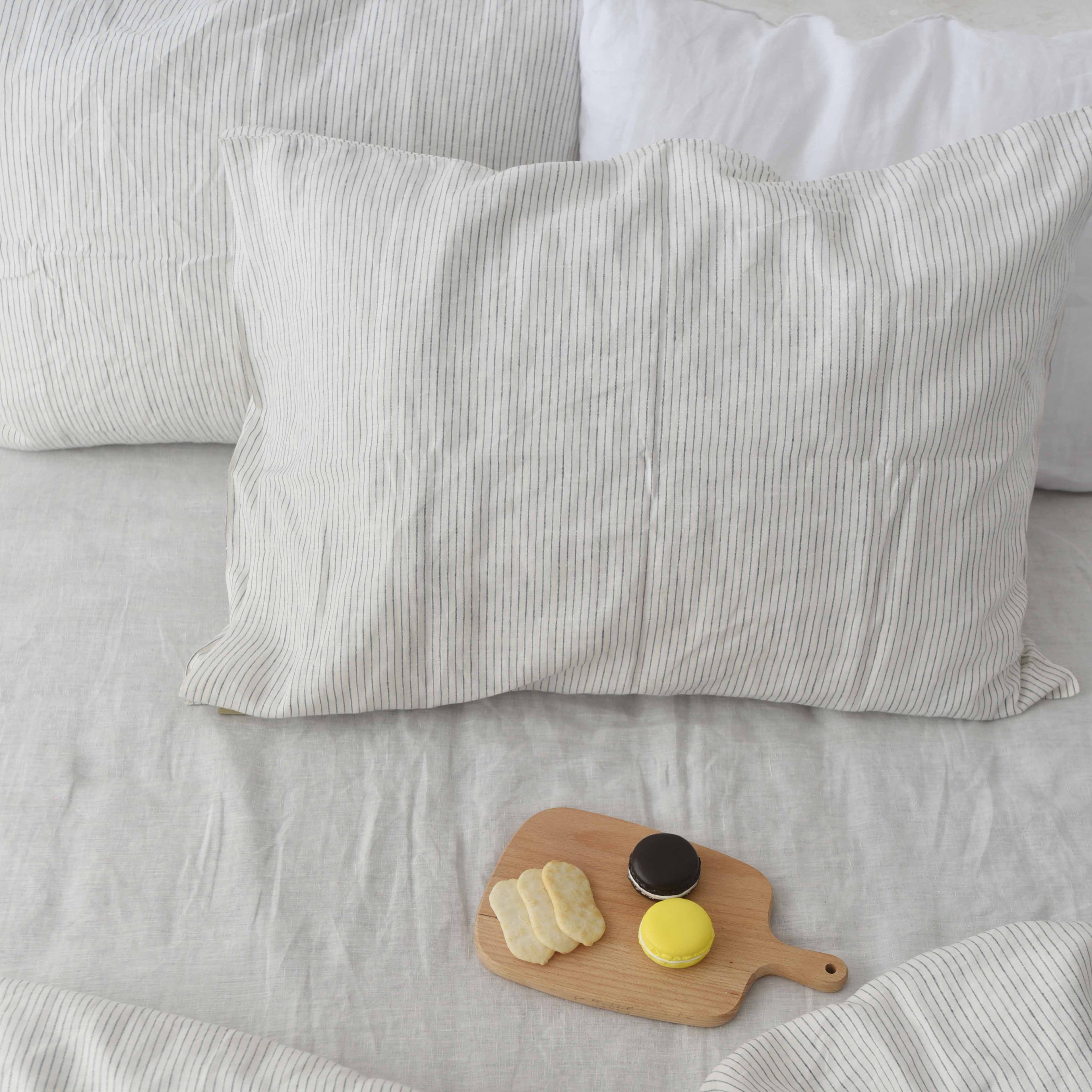 Black Striped French Linen Pillowcase - Yarn Dyeing 59