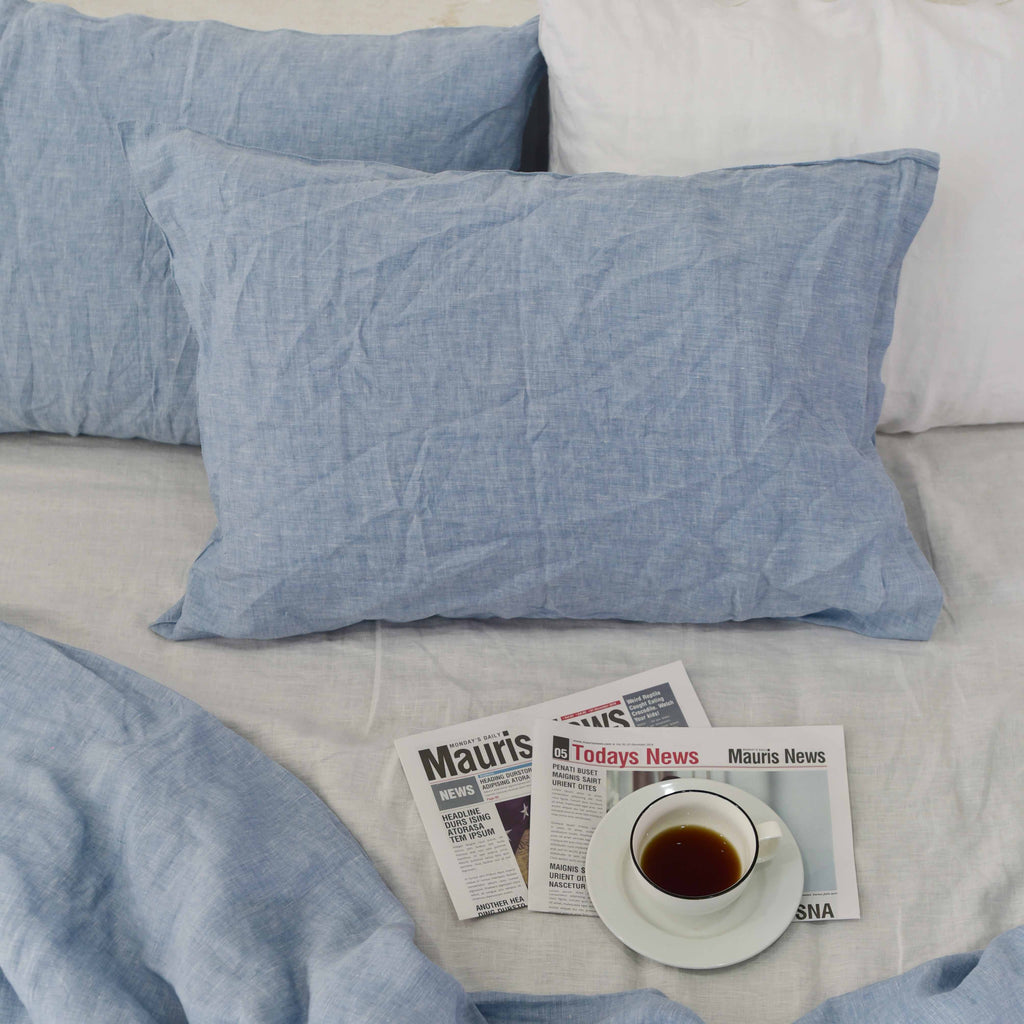 Blue French Linen Pillowcase - Yarn Dyeing 42