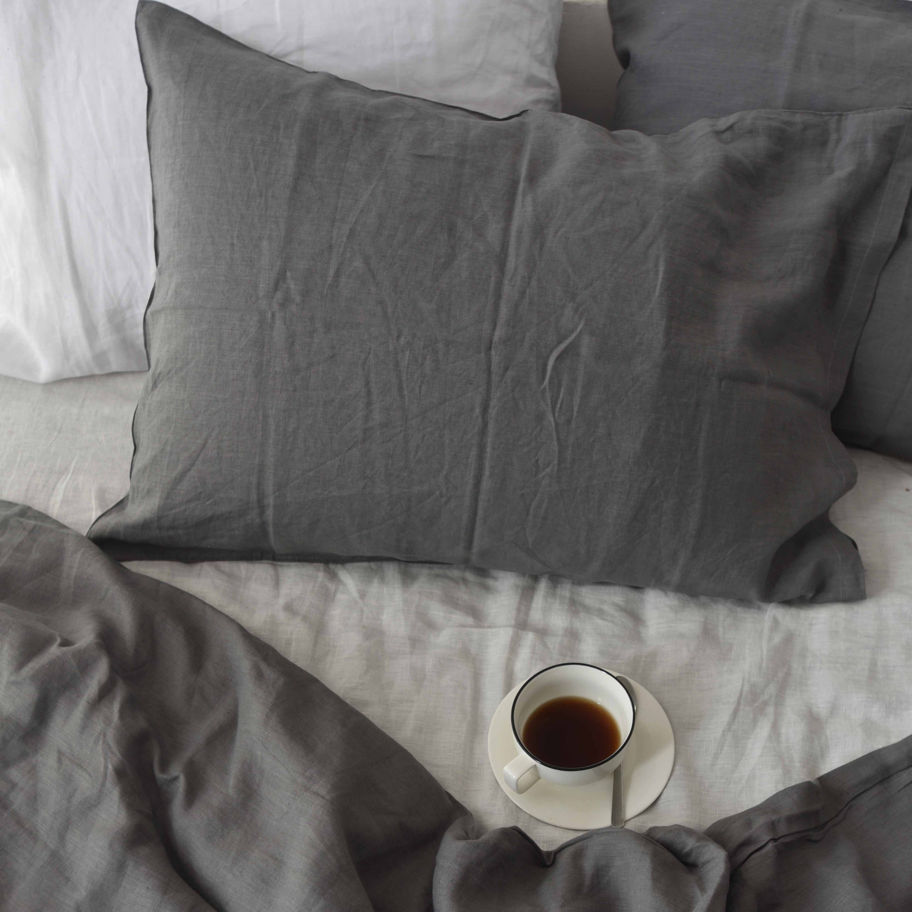 Charcoal French Linen Pillowcase - Plain Dyeing 19