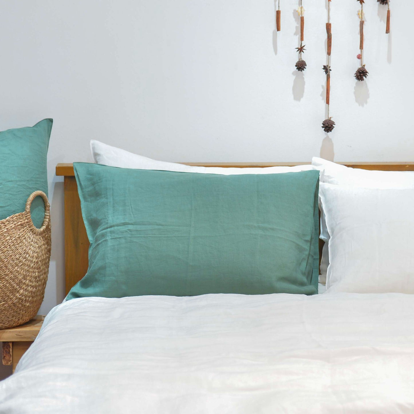Green French Linen Pillowcase - Plain Dyeing 25