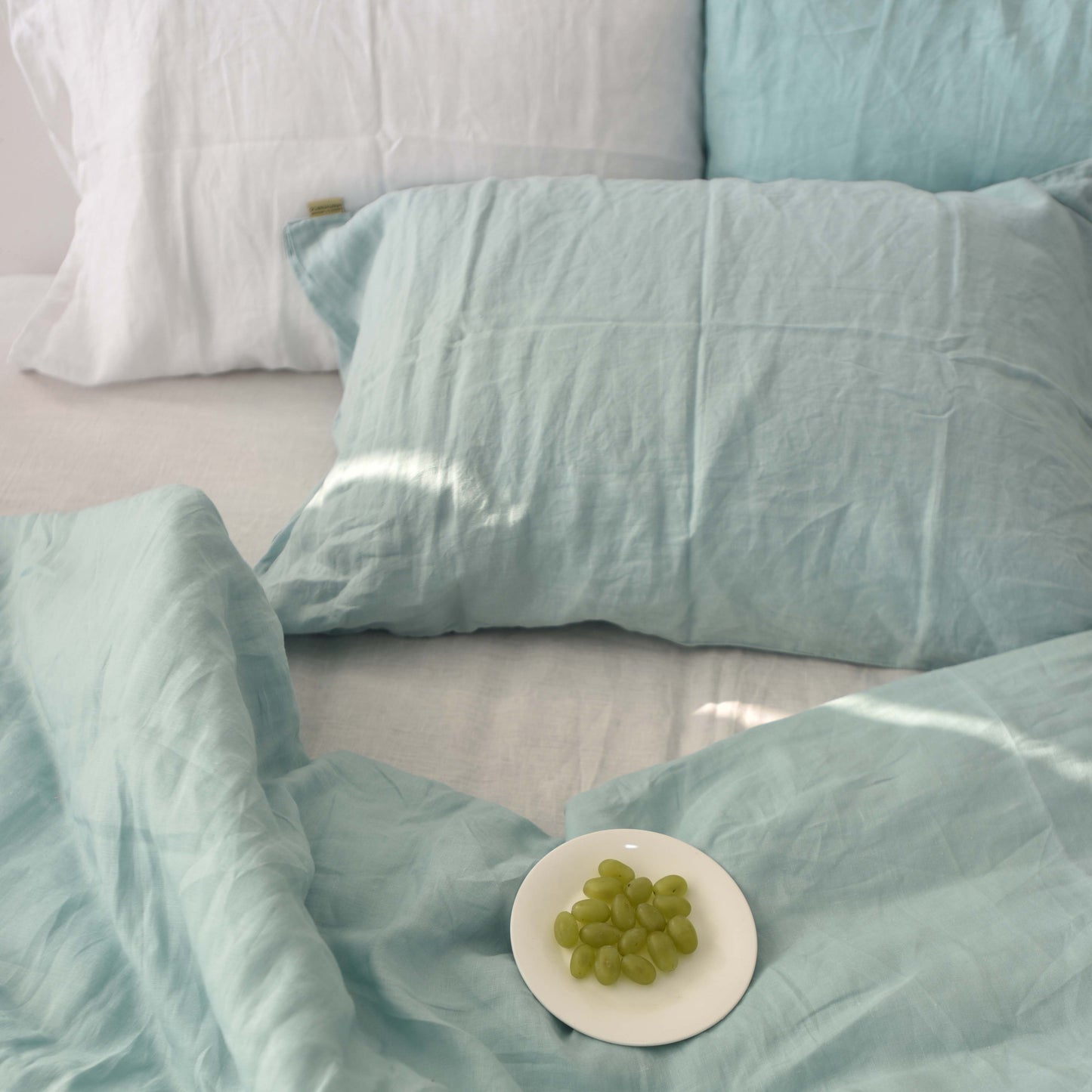 Mint French Linen Pillowcase - Plain Dyeing 32