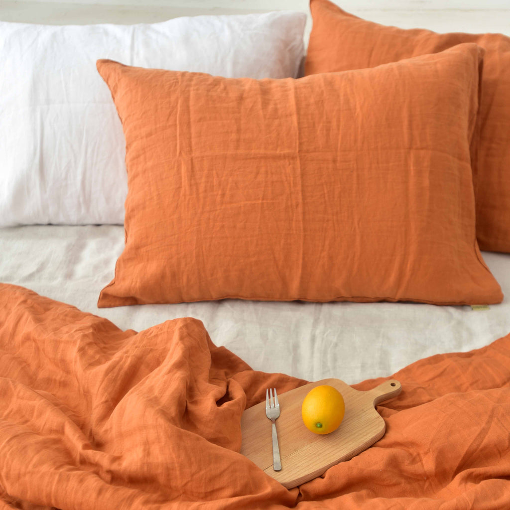 Orange French Linen Pillowcase - Plain Dyeing 37