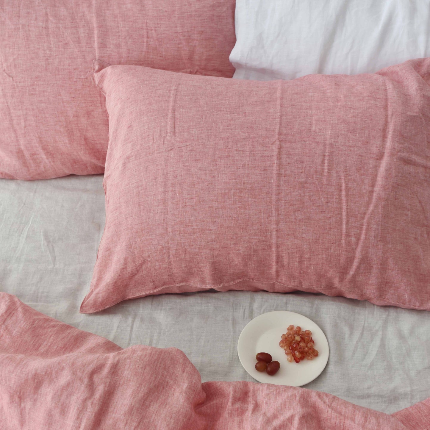 Red Pink French Linen Pillowcase - Yarn Dyeing 43