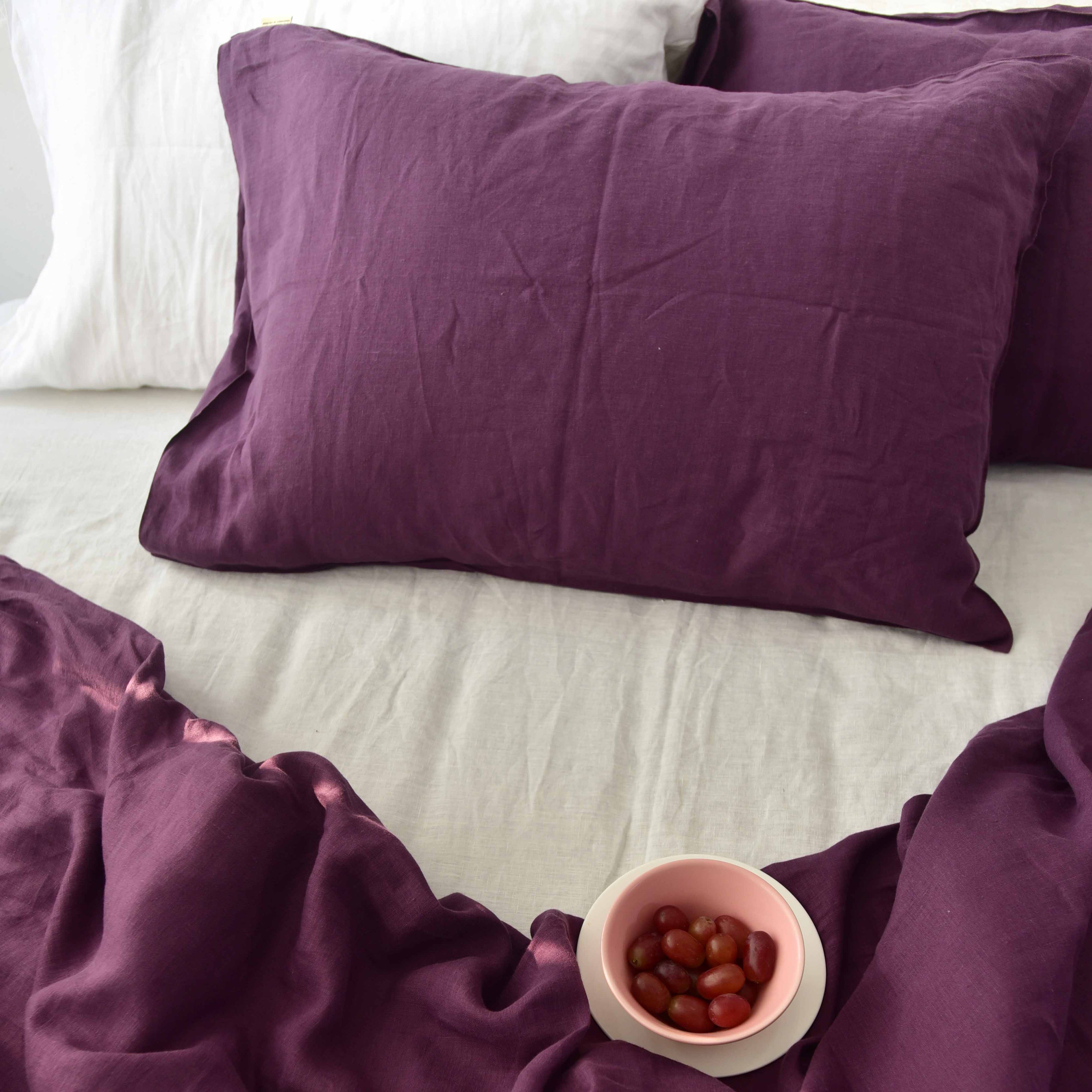 Violet French Linen Pillowcase - Plain Dyeing 16