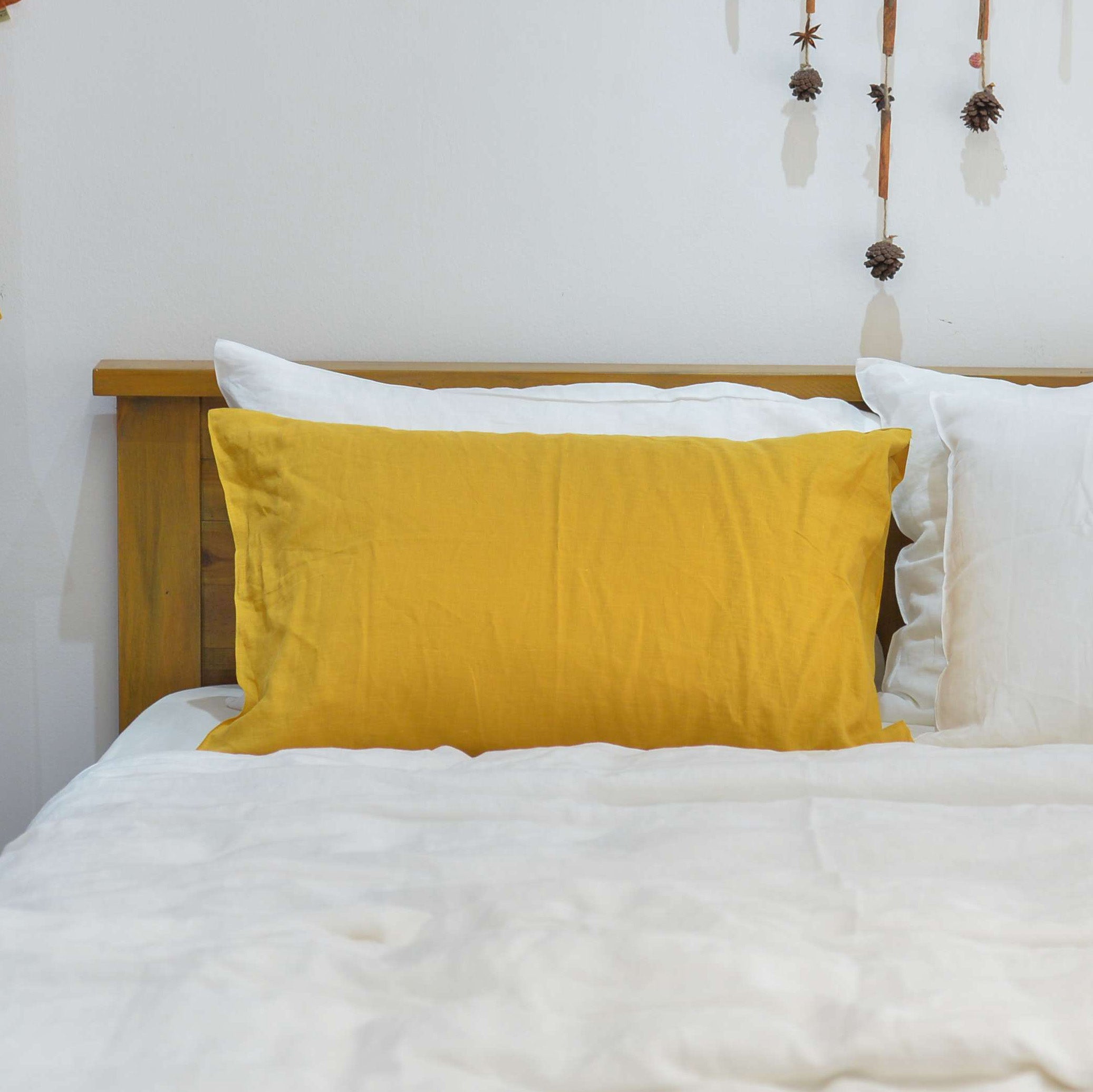 Yellow French Linen Pillowcase - Plain Dyeing 34