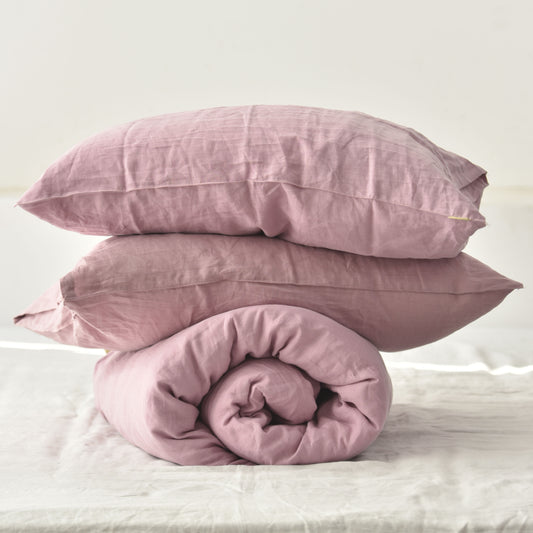 Purple French Linen Duvet Cover+2 Pillowcases Set- Plain Dyeing 04