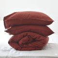 Red French Linen Duvet Cover+2 Pillowcases Set - Plain Dyeing 27