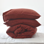 Red French Linen Duvet Cover+2 Pillowcases Set - Plain Dyeing 27