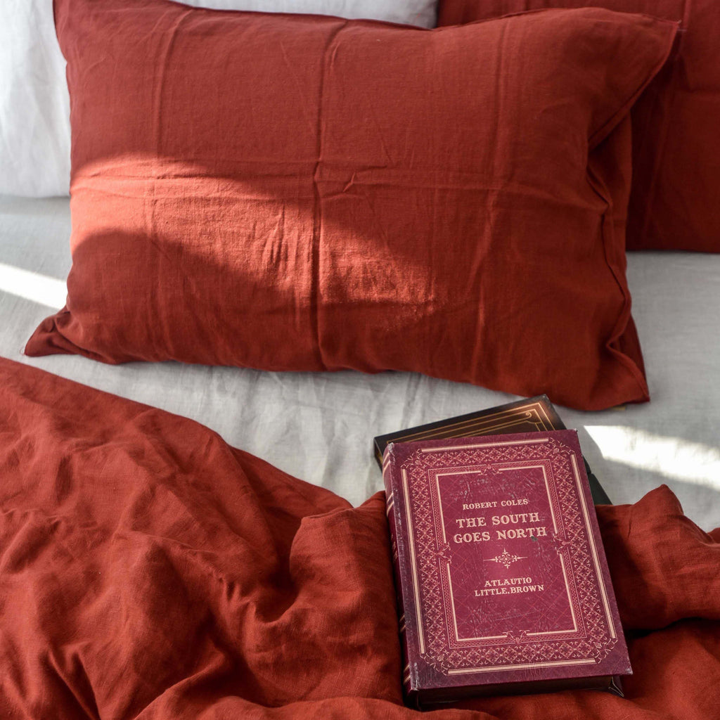 Red French Linen Bedding Sets (4 pieces) - Plain Dyeing