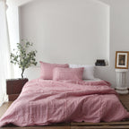 Red Striped French Linen Bedding Sets (4 pieces) - Yarn Dyeing