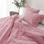 Red Striped French Linen Duvet Cover - Yarn Dyeing 52