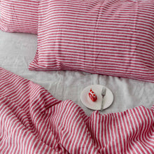 Load image into Gallery viewer, Red Striped French Linen Bedding Sets (4 pieces) - Yarn Dyeing
