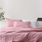 Red Striped French Linen Fitted Sheet + 2 Pillowcases Set - Yarn Dyeing 52