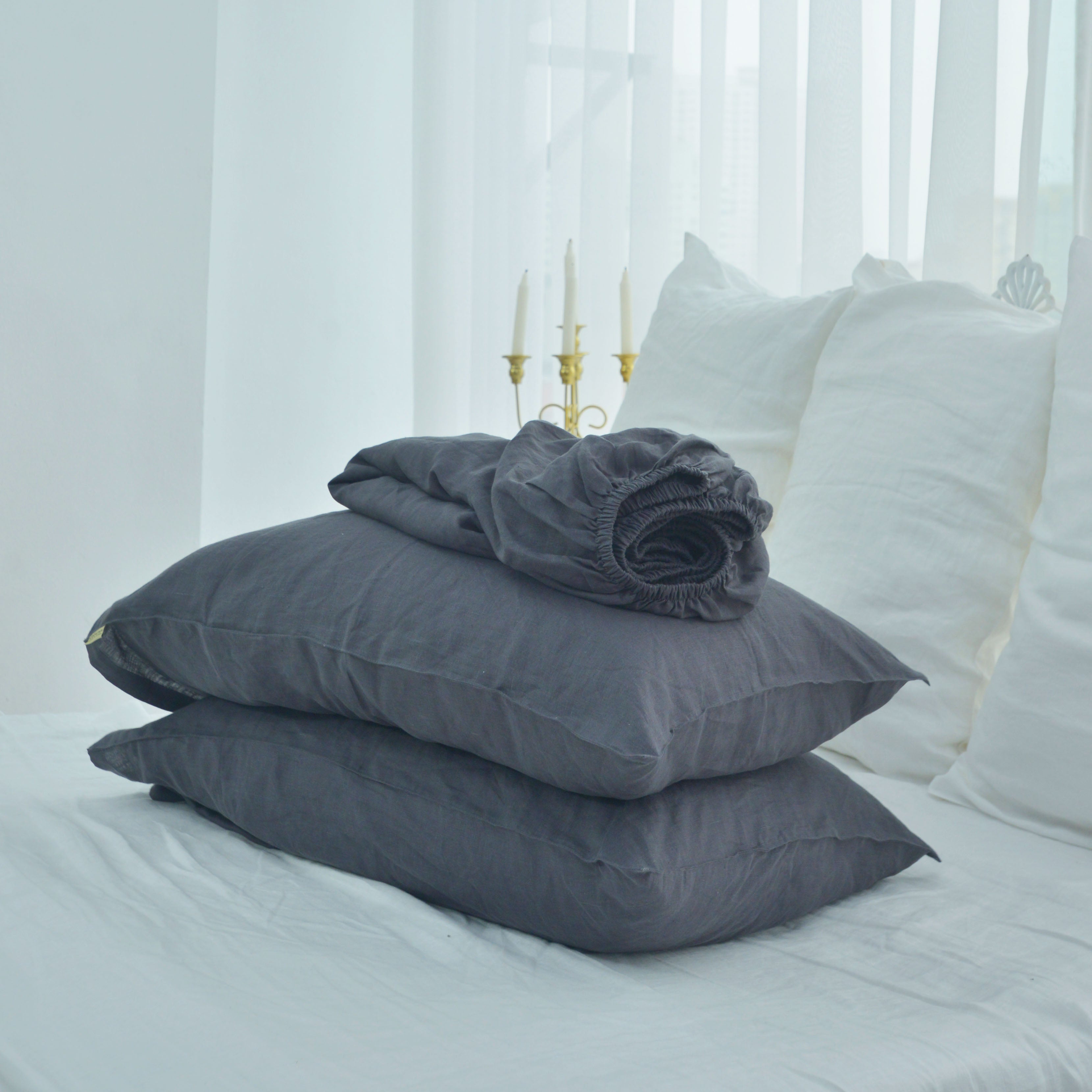 Dark French Linen Fitted Sheet - Plain Dyeing 08