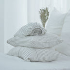Ivory Striped French Linen Fitted Sheet + 2 Pillowcases Set - Yarn Dyeing 64