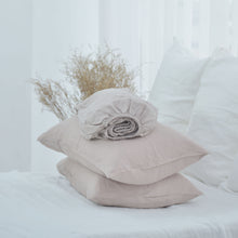 Load image into Gallery viewer, Light Brown French Linen Fitted Sheet + 2 Pillowcases Set - Plain Dyeing 17
