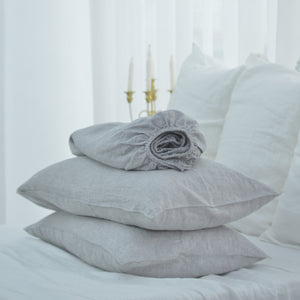 Light Gray French Linen Fitted Sheet + 2 Pillowcases Set - Yarn Dyeing 46