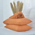 Orange French Linen Fitted Sheet + 2 Pillowcases Set - Plain Dyeing 37